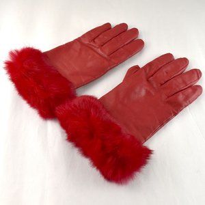 Red Leather Gloves with Fox Trim